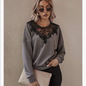 NEw Lace Neck Sweatshirt Pullover Top